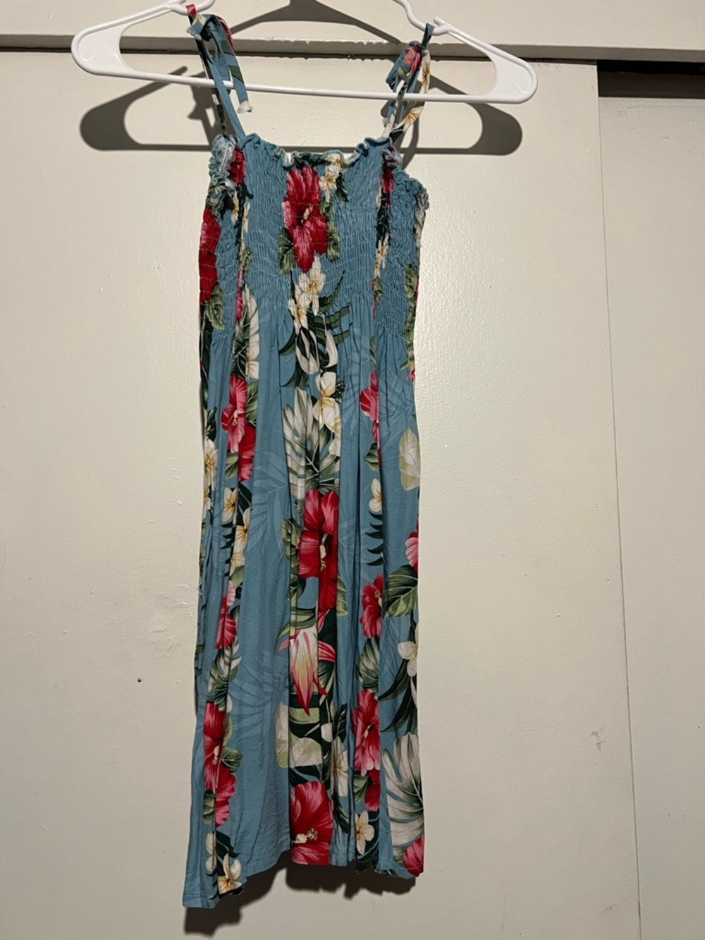Girls Tropical Blue Floral Tie-Shoulder Casual Dress